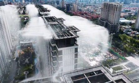 This neighborhood in China built a "rooftop rain" mist system that drops temps 5-8°C in minutes.