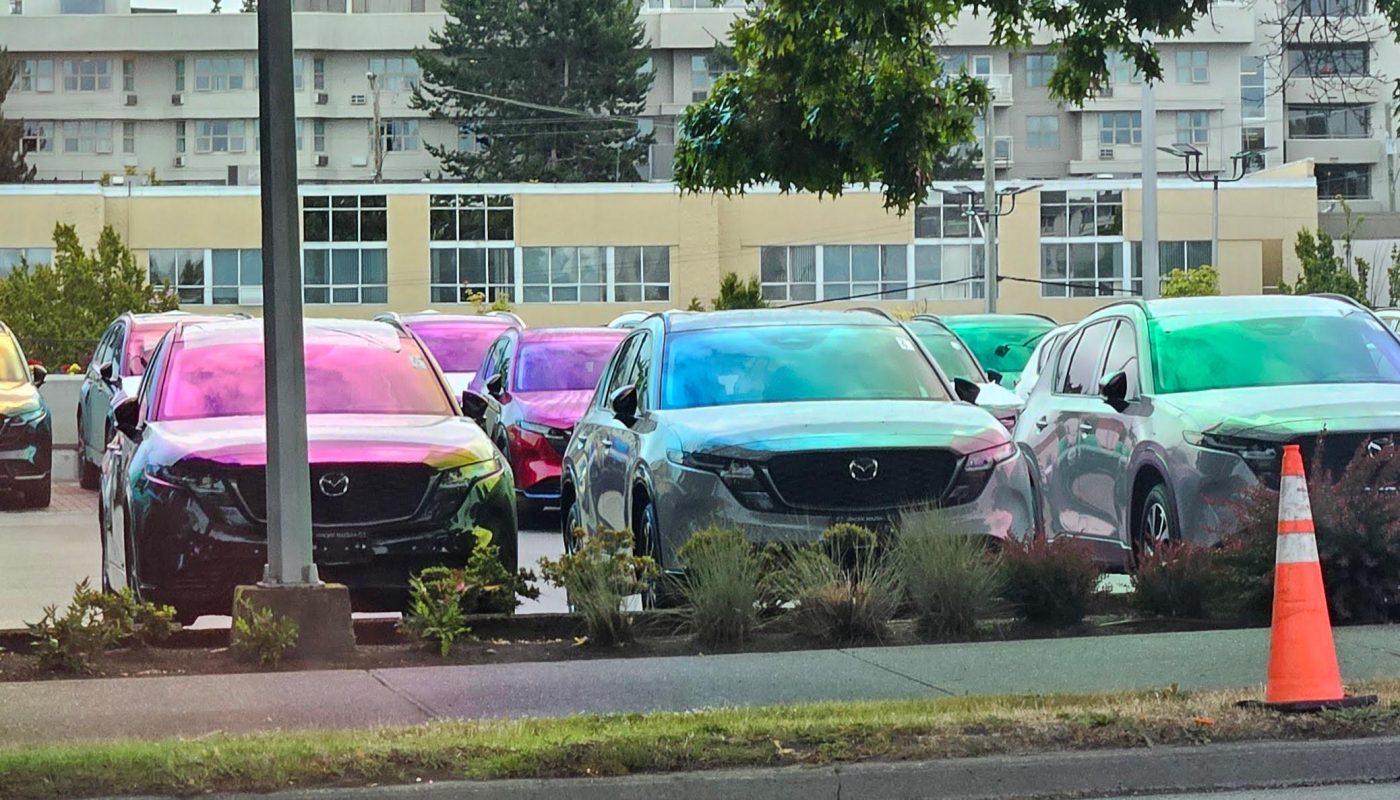 This parking lot viewed with polarized glasses