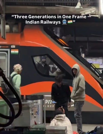 Three generations of Indian Trains lined up.