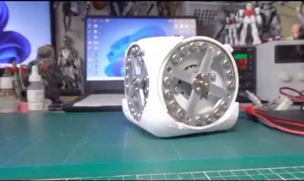 Using a reaction wheel, this system can lift itself upright and maintain balance in an inverted position.