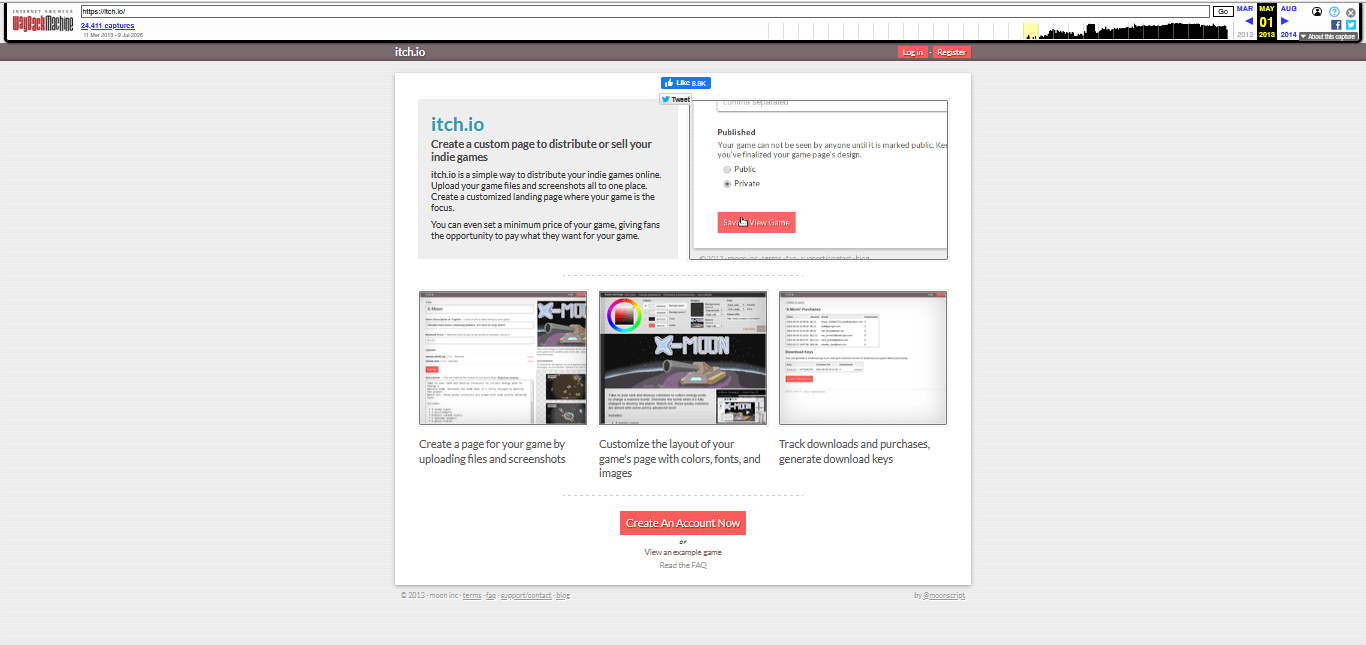 this is what itch.io looks like on 5/1/2013