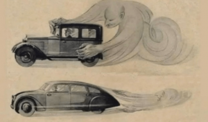 A 1930 advertisement showing the cutting-edge aerodynamic engineering behind new generation of automobiles.