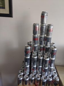Made a coke can tower. It took me around 2 months from mid December to today. They are all empty.