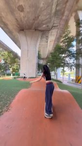 Skating on a pump track