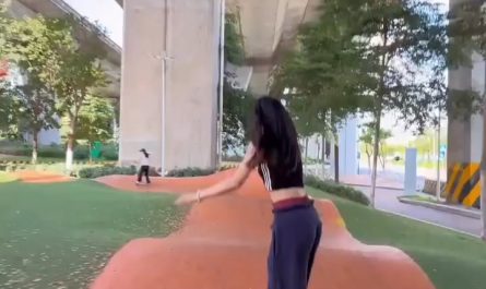 Skating on a pump track