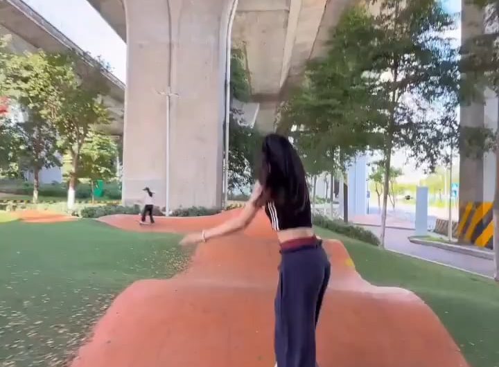 Skating on a pump track