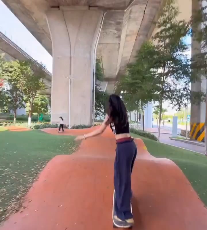 Skating on a pump track
