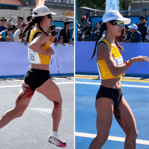 The Chinese marathon runner Li Meizhen kept running despite the visible blood on her legs, as her period started about 8 km from the finish line. Despite this, she refused to drop out and finished it.