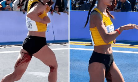 The Chinese marathon runner Li Meizhen kept running despite the visible blood on her legs, as her period started about 8 km from the finish line. Despite this, she refused to drop out and finished it.