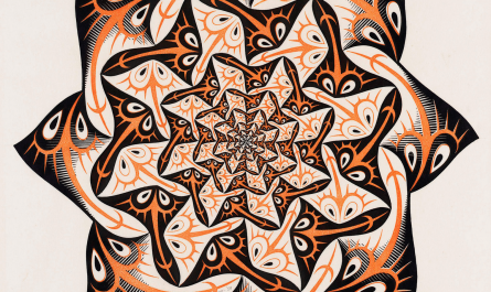 The hypnotic spiral of repeating shapes in an Escher print.